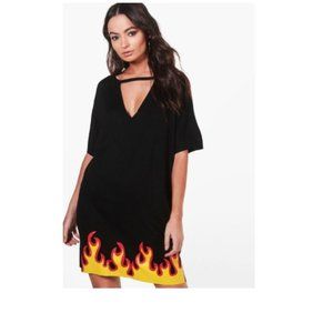Holly Flame Hem Choker T-Shirt Dress